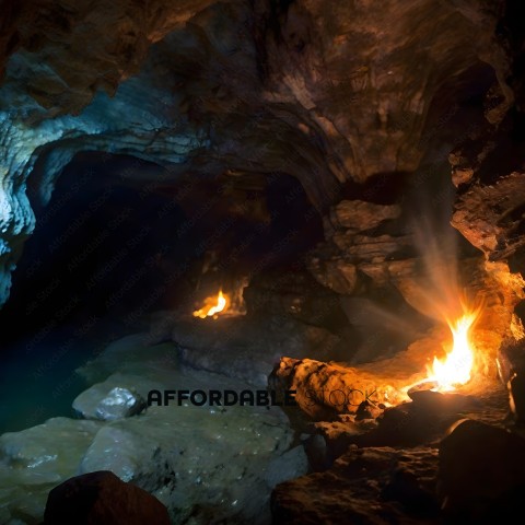 A cave with fire and water