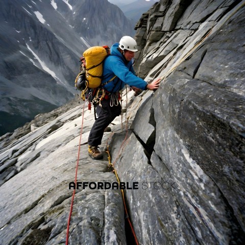 A climber on a rock face with a red rope