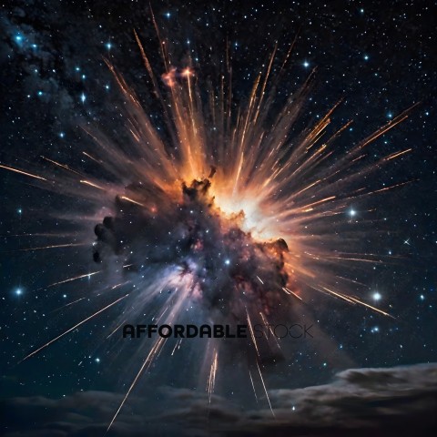 A bright explosion in the sky with stars in the background