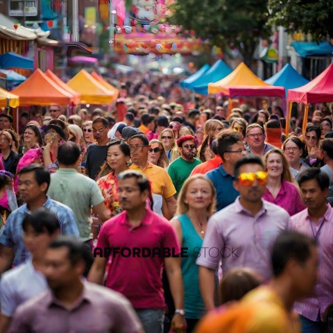 Crowd of people walking down a street in a busy marketplace