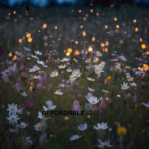 A field of flowers with a light glow