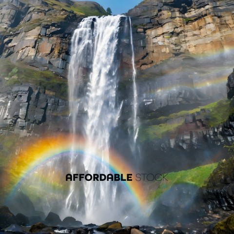 A Rainbow Waterfall in a Rocky Canyon