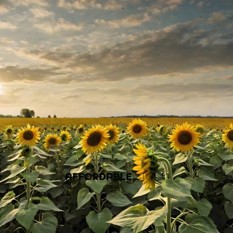 Sunflowers in a field on a cloudy day