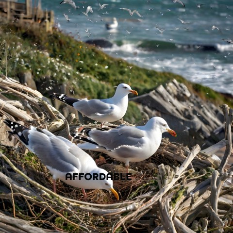 Seagulls in a nesting area