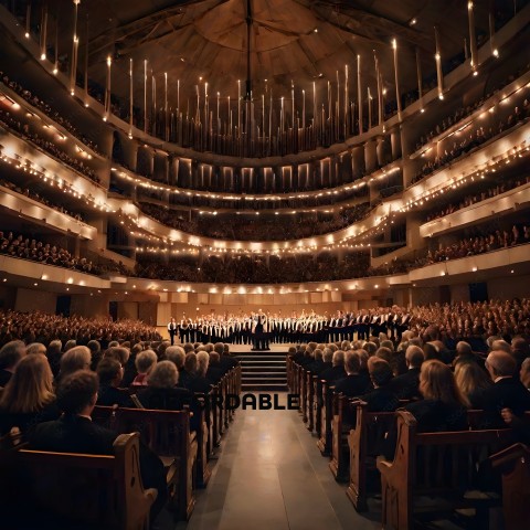 A choir performs in a large auditorium
