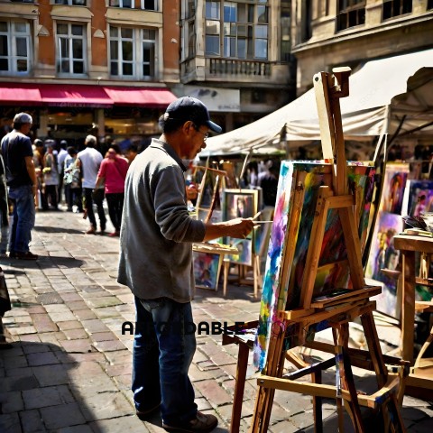 Artist Painting on Canvas Outdoors
