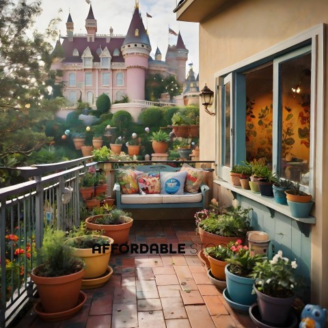 A beautiful garden with a castle in the background