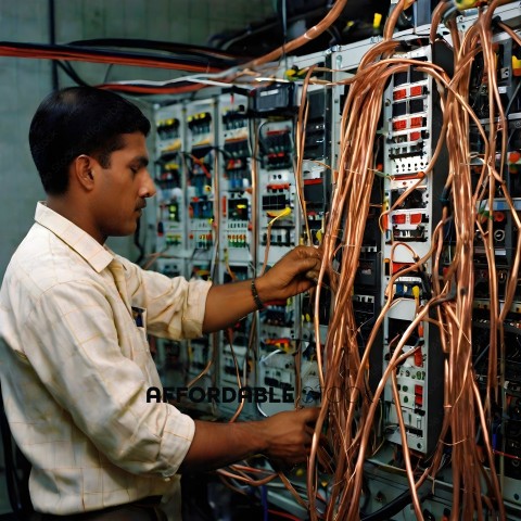 A man working on a complex electrical system