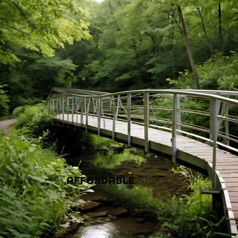 A bridge over a stream with greenery on both sides
