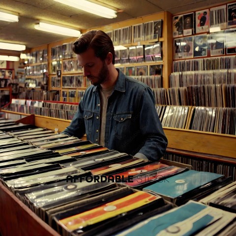 Man in a record store looking at records