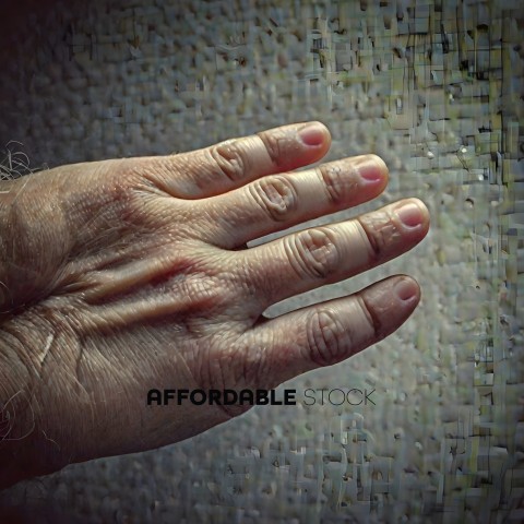 A person's hand with wrinkles and nail polish