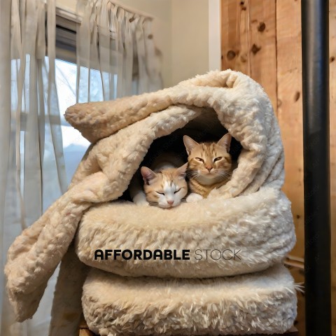 Two Cats Snuggled in a Blanket