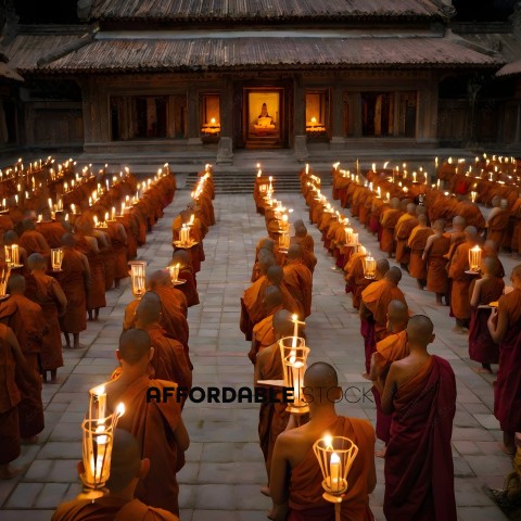 Buddhist Monks Gather for Candlelit Ceremony