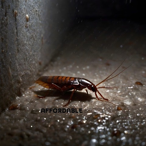A cockroach is walking on the ground