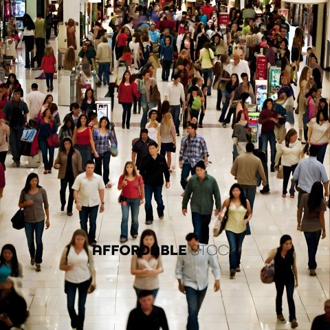 Crowd of people walking through a mall