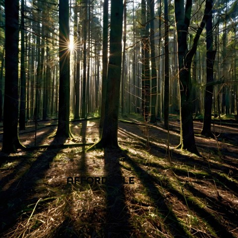 Sunlight shining through trees in a forest