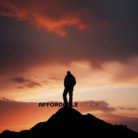 A silhouette of a man standing on a hill at sunset