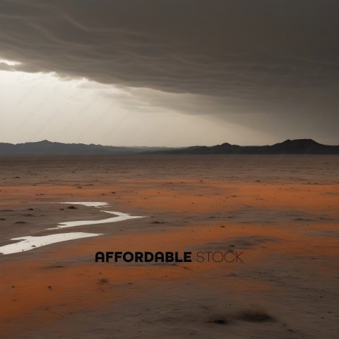 A desert landscape with a cloudy sky