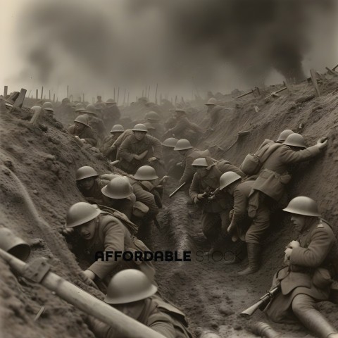 Soldiers in trench warfare during World War I
