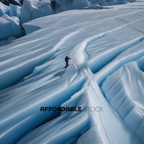 Snowboarder in the middle of a large ice formation