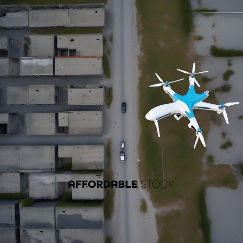 A drone flying over a city street