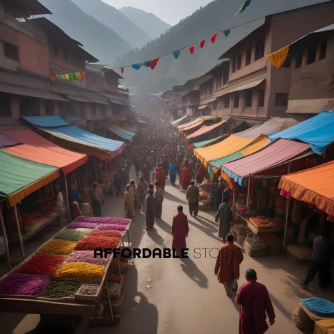 People walking down a street in a marketplace