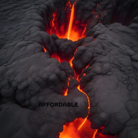 A lava flow with a red glow