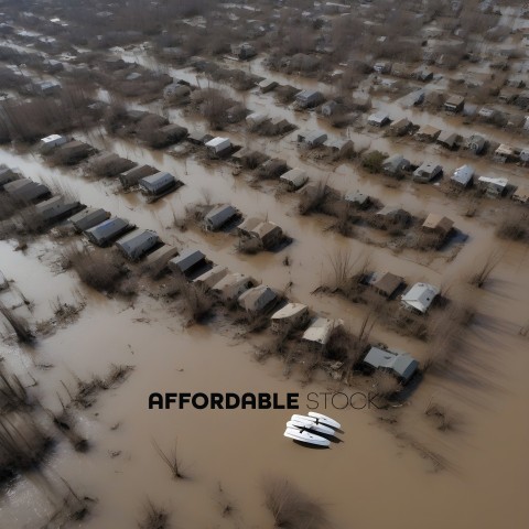 A boat in the middle of a flooded town