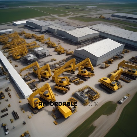 A large industrial plant with many yellow machines