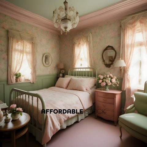 A Pink Bedroom with a Pink Bed and Pink Chair