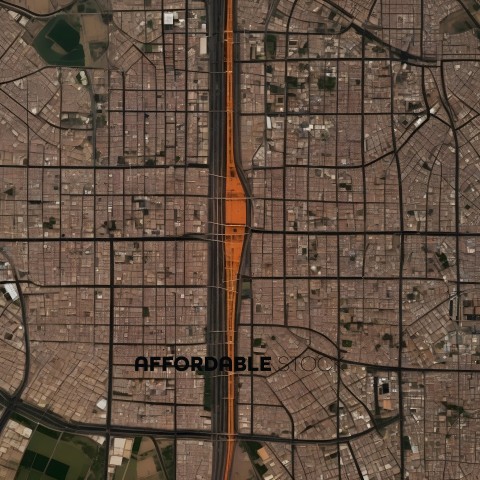 A city map with a highway running through it