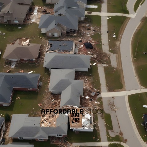 A neighborhood with houses destroyed by a tornado