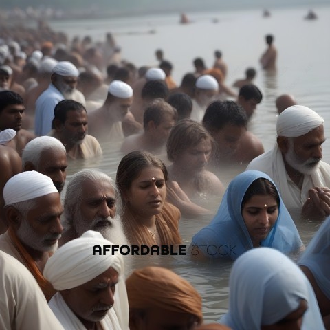 Hindu Monks in a River Bathing Ceremony