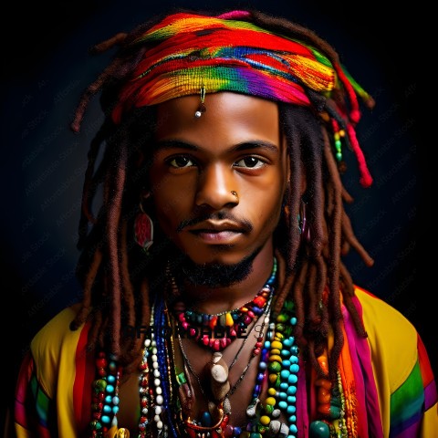 A man with dreadlocks and a colorful shirt