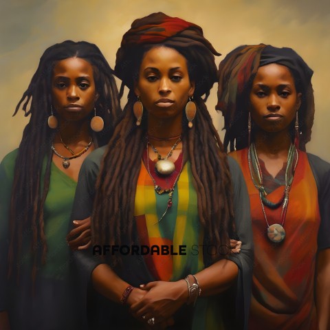 Three African American Women with Long Hair and Necklaces