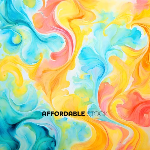 A colorful abstract painting with yellow, blue, and pink