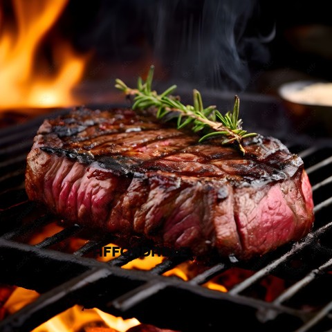 Steak with Herbs on Grill
