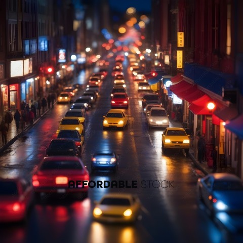 Traffic on a city street at night