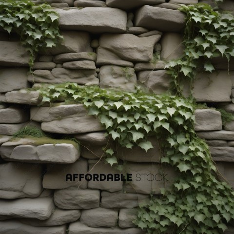 A stone wall with ivy growing on it