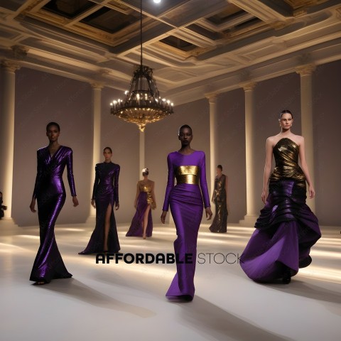Purple Gowns on a Runway