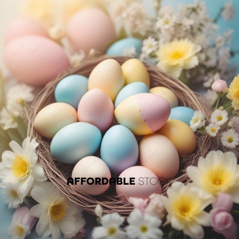 A Basket of Eggs with Flowers