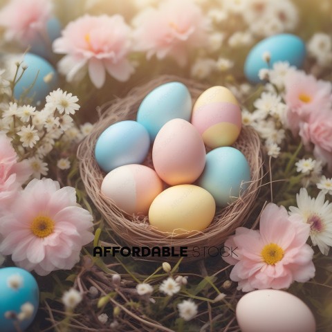 Eggs in a Basket with Flowers