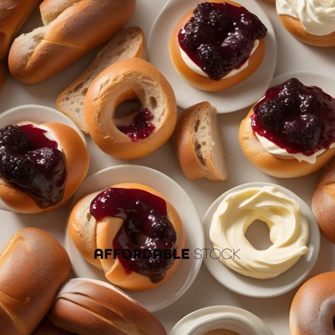 Plate of Pastries with Jelly and Cream