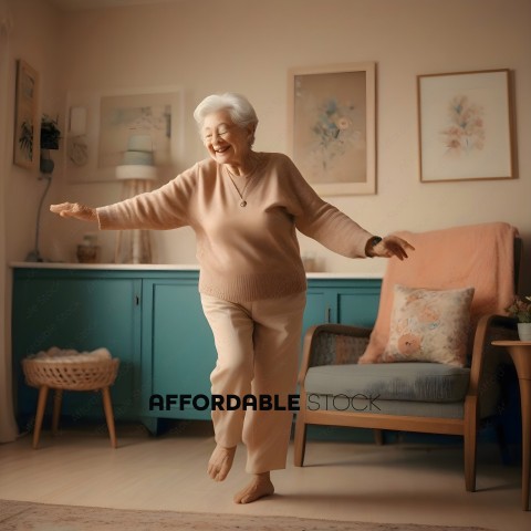 An elderly woman in a living room