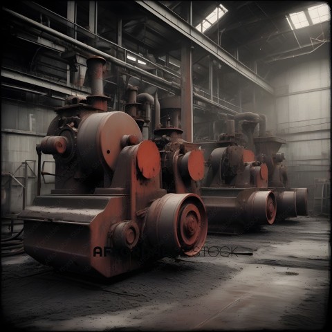 A row of old fashioned machines in a factory