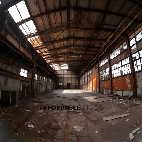 An abandoned building with a lot of windows and a lot of dirt on the floor