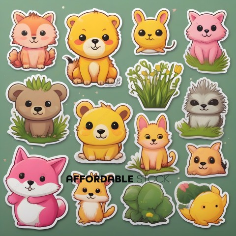Stickers of animals in a field