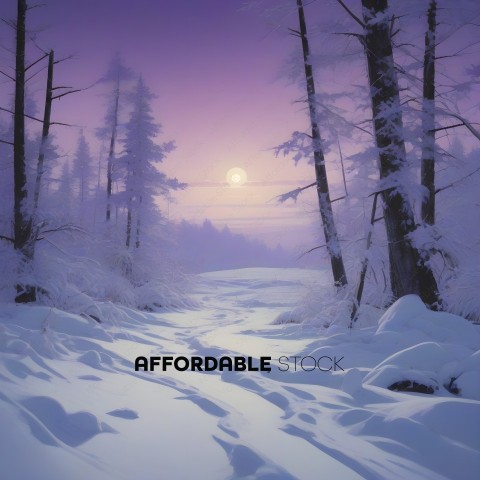 Snowy forest with a full moon