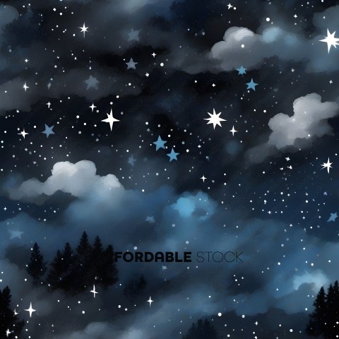 A night sky with stars and clouds
