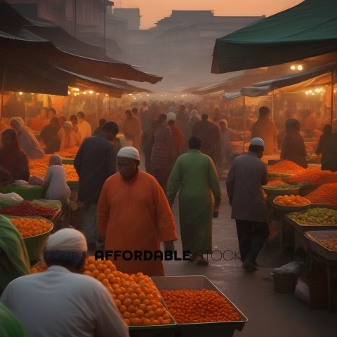 A Marketplace with Many People and Oranges